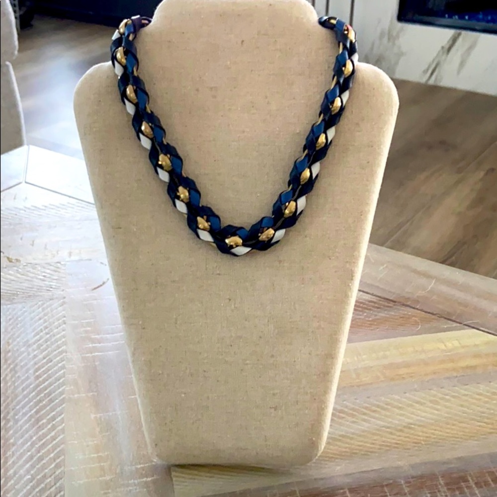 Stella and Dot black and blue leather necklace